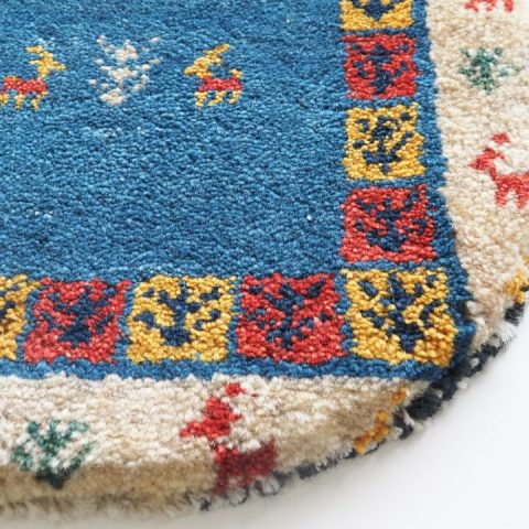 ギャッベ | 座布団サイズ(円形) 38×38cm 生命の樹 鹿 イラン #CC-117