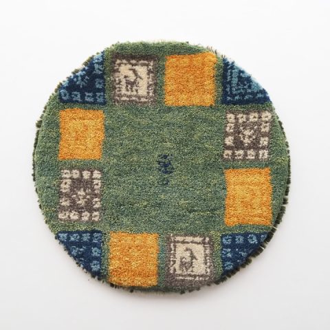 ギャッベ | 座布団サイズ(円形) 38×39cm 窓 生命の樹 鹿 イラン #CC-162