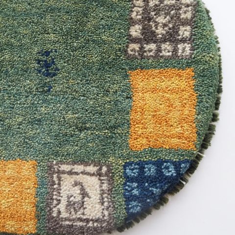 ギャッベ | 座布団サイズ(円形) 38×39cm 窓 生命の樹 鹿 イラン #CC-162