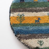 ギャッベ | 座布団サイズ(円形) 38×39cm 鹿 カラフル イラン #CC-167