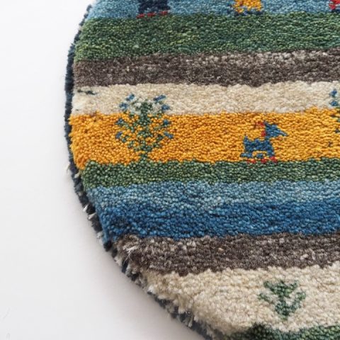 ギャッベ | 座布団サイズ(円形) 38×39cm 鹿 カラフル イラン #CC-167