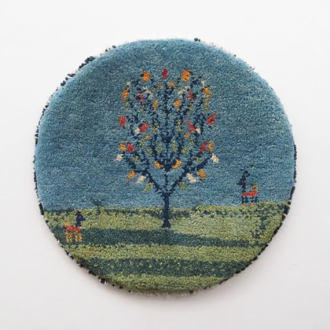 ギャッベ | 座布団サイズ(円形) 38×40cm 風景画 イラン #CC-172