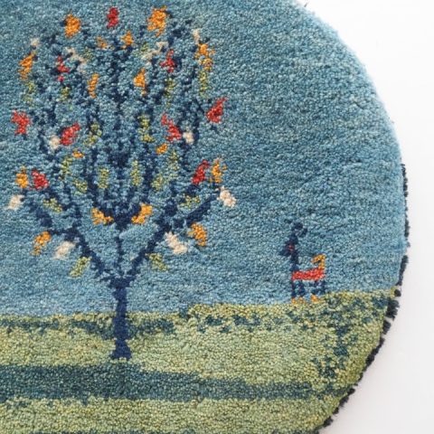 ギャッベ | 座布団サイズ(円形) 38×40cm 風景画 イラン #CC-172