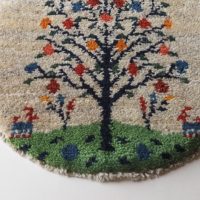 ギャッベ | 座布団サイズ(円形) 38×39cm 生命の樹 鹿 風景画 イラン #CC-153