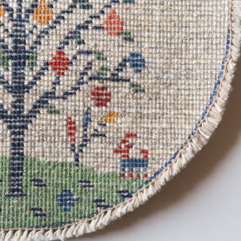 ギャッベ | 座布団サイズ(円形) 38×39cm 生命の樹 鹿 風景画 イラン #CC-153