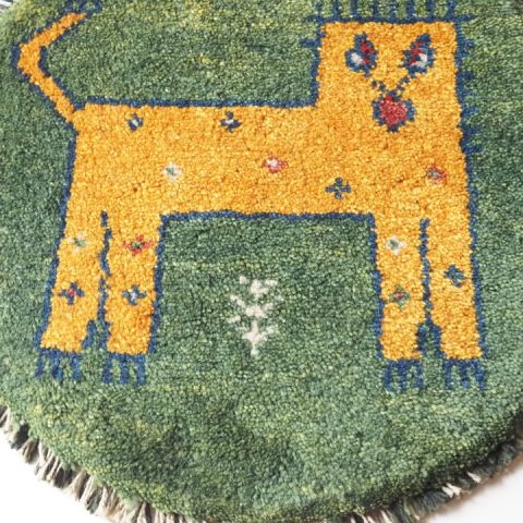 ギャッベ | 座布団サイズ(円形) 38×39cm ライオン イラン #CC-192